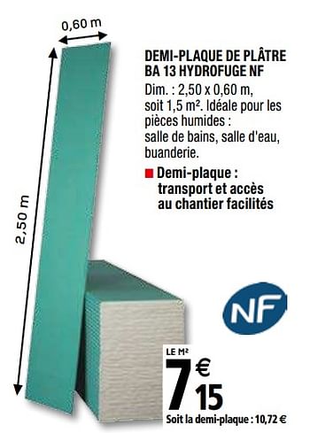Promotions Demi-plaque de plâtre ba 13 hydrofuge nf - Planodis - Valide de 01/04/2019 à 31/12/2019 chez Brico Depot