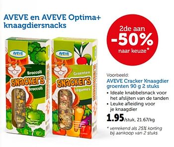 Promoties Aveve en aveve optima+ knaagdiersnacks aveve cracker knaagdier groenten - Huismerk - Aveve - Geldig van 08/05/2019 tot 19/05/2019 bij Aveve