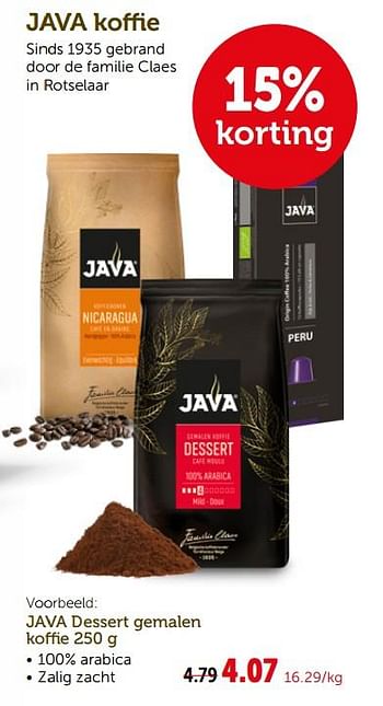Promoties Java koffie java dessert gemalen koffie - Java - Geldig van 08/05/2019 tot 19/05/2019 bij Aveve