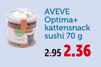 Promoties Aveve optima+ kattensnack sushi - Huismerk - Aveve - Geldig van 08/05/2019 tot 19/05/2019 bij Aveve