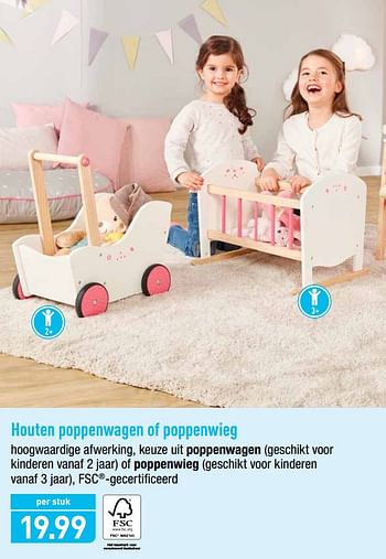 Humaan belangrijk schelp Huismerk - Aldi Houten poppenwagen of poppenwieg - Promotie bij Aldi