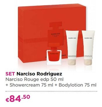 Promoties Set narciso rodriguez narciso rouge edp + showercream + bodylotion - Narciso Rodriguez - Geldig van 22/04/2019 tot 12/05/2019 bij ICI PARIS XL