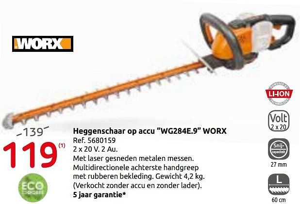 Worx Heggenschaar op accu wg284e.9 worx Promotie bij Brico