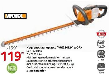 Worx Heggenschaar op accu wg284e.9 worx - bij