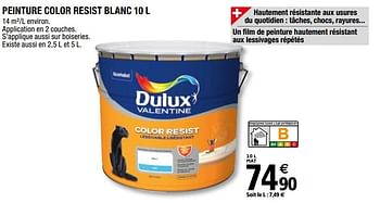 Promotions Peinture color resist blanc - Dulux - Valide de 01/04/2019 à 31/12/2019 chez Brico Depot