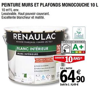 Promotions Peinture murs et plafonds monocouche - Renaulac - Valide de 01/04/2019 à 31/12/2019 chez Brico Depot