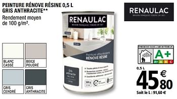 Promotions Peinture rénove résine gris anthracit - Renaulac - Valide de 01/04/2019 à 31/12/2019 chez Brico Depot