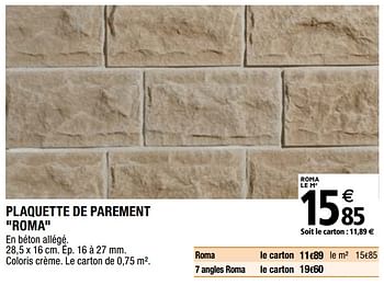 Promotions Plaquette de parement roma - Produit Maison - Brico Depot - Valide de 01/04/2019 à 31/12/2019 chez Brico Depot