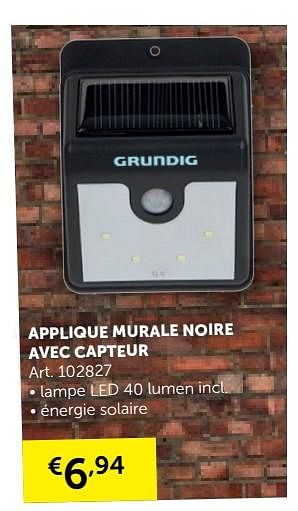 Promotions Applique murale noire avec capteur - Grundig - Valide de 30/04/2019 à 27/05/2019 chez Zelfbouwmarkt
