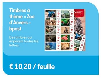 Promoties Timbres à thème zoo d`anvers  bpost - bpost - Geldig van 30/04/2019 tot 02/07/2019 bij Ava