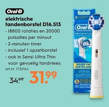 Promoties Oral-b elektrische tandenborstel d16.513 - Oral-B - Geldig van 02/05/2019 tot 14/05/2019 bij Blokker