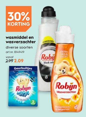 Promoties Wasmiddel en wasverzachter - Robijn - Geldig van 02/05/2019 tot 14/05/2019 bij Blokker