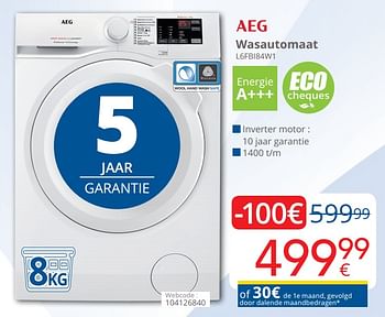 Promoties Aeg wasautomaat l6fbi84w1 - AEG - Geldig van 01/05/2019 tot 31/05/2019 bij Eldi
