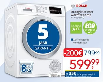 Promotions Bosch droogkast met warmtepomp wtw8546dfg - Bosch - Valide de 01/05/2019 à 31/05/2019 chez Eldi