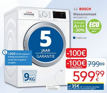 Promoties Bosch wasautomaat wat286k1fg - Bosch - Geldig van 01/05/2019 tot 31/05/2019 bij Eldi