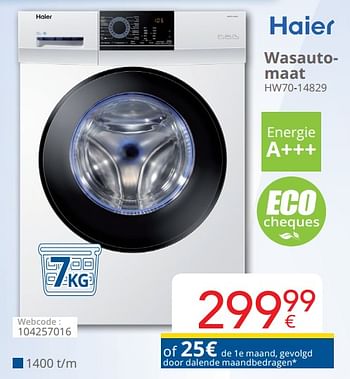 Promotions Haier wasautomaat hw70-14829 - Haier - Valide de 01/05/2019 à 31/05/2019 chez Eldi