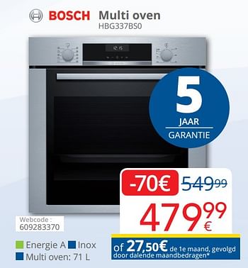 Promoties Bosch multi oven hbg337bs0 - Bosch - Geldig van 01/05/2019 tot 31/05/2019 bij Eldi
