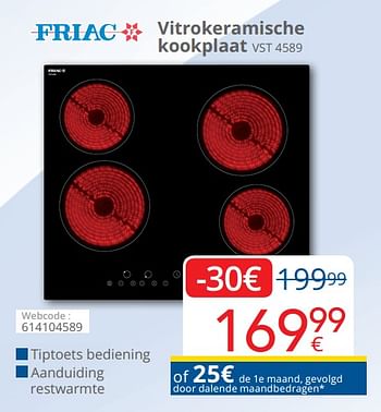 Promoties Friac vitrokeramische kookplaat vst 4589 - Friac - Geldig van 01/05/2019 tot 31/05/2019 bij Eldi