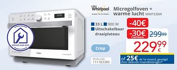 Promoties Whirlpool microgolfoven + warme lucht mwp338w - Whirlpool - Geldig van 01/05/2019 tot 31/05/2019 bij Eldi