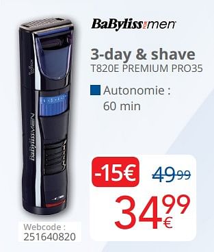 Promoties Babyliss 3-day + shave t820e premium pro35 - Babyliss - Geldig van 01/05/2019 tot 31/05/2019 bij Eldi