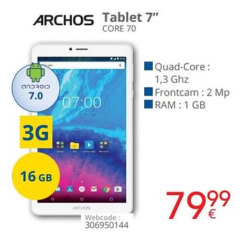 Promoties Archos tablet 7`` core 70 - Archos - Geldig van 01/05/2019 tot 31/05/2019 bij Eldi