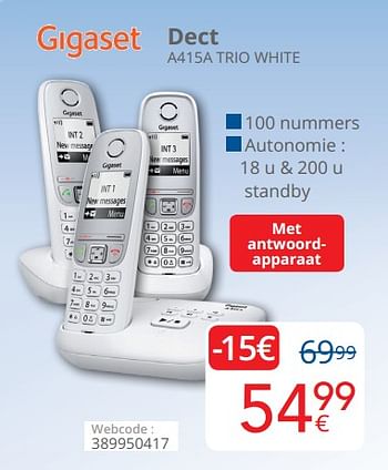 Promoties Gigaset dect a415a trio white - Gigaset - Geldig van 01/05/2019 tot 31/05/2019 bij Eldi