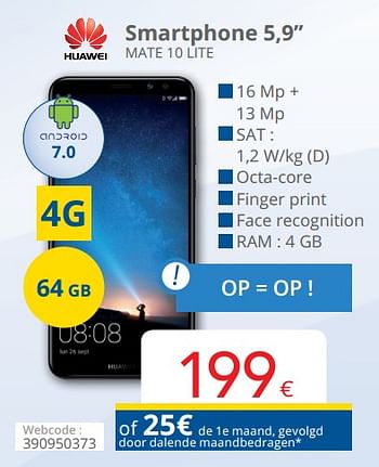 Promoties Huawei smartphone 5,9`` mate 10 lite - Huawei - Geldig van 01/05/2019 tot 31/05/2019 bij Eldi