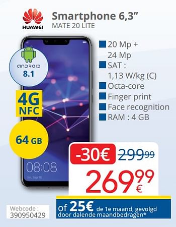 Promoties Huawei smartphone 6,3`` mate 20 lite - Huawei - Geldig van 01/05/2019 tot 31/05/2019 bij Eldi