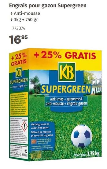 Promoties Engrais pour gazon supergreen - KB - Geldig van 08/04/2019 tot 31/12/2019 bij Mr. Bricolage