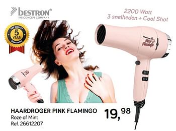 Promotions Bestron haardroger pink flamingo - Bestron - Valide de 30/04/2019 à 28/05/2019 chez Supra Bazar