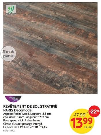 Promoties Revêtement de sol stratifié paris decomode - DecoMode - Geldig van 08/05/2019 tot 27/05/2019 bij BricoPlanit