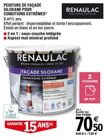 Promotions Peinture de façade siloxane pour conditions extrême - Renaulac - Valide de 01/04/2019 à 31/12/2019 chez Brico Depot