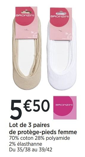 Promoties Lot de 3 paires de protège-pieds femme - Bronzini - Geldig van 30/04/2019 tot 26/05/2019 bij Géant Casino