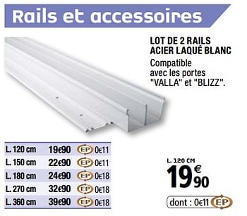 Promotions Lot de 2 rails acier laqué blanc - Produit Maison - Brico Depot - Valide de 01/04/2019 à 31/12/2019 chez Brico Depot