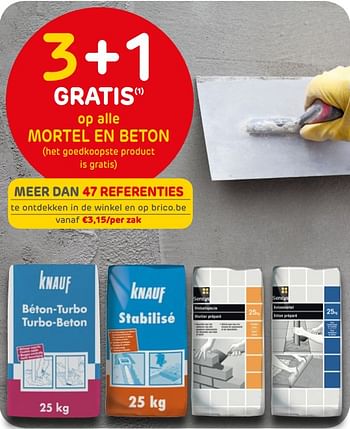 Promoties 3+1 gratis op alle mortel en beton - Knauf - Geldig van 15/05/2019 tot 27/05/2019 bij Brico