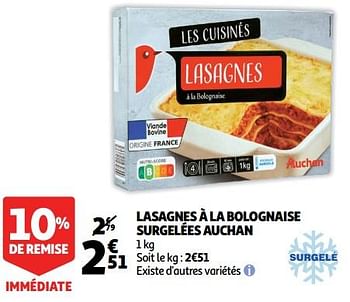 Promoties Lasagnes à la bolognaise surgelées auchan - Huismerk - Auchan - Geldig van 07/05/2019 tot 14/07/2019 bij Auchan
