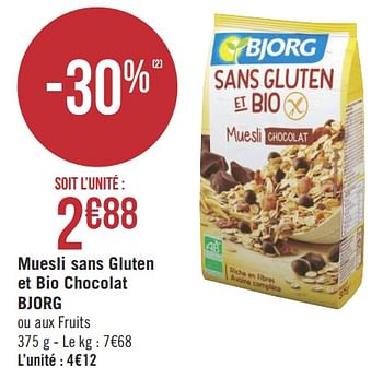 Promotions Muesli sans gluten et bio chocolat bjorg - Bjorg - Valide de 07/05/2019 à 19/07/2019 chez Géant Casino