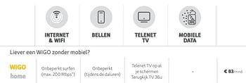 Promotions Wigo home - Produit Maison - Telenet - Valide de 06/05/2019 à 03/06/2019 chez Telenet