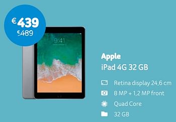 Promotions Apple ipad 4g 32 gb - Apple - Valide de 06/05/2019 à 03/06/2019 chez Telenet