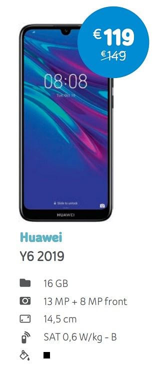 Promotions Huawei y6 2019 - Huawei - Valide de 06/05/2019 à 03/06/2019 chez Telenet