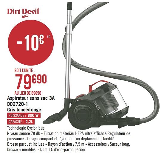 Dirt devil Dirt devil aspirateur sans sac 3a dd2720 1 gris fonc