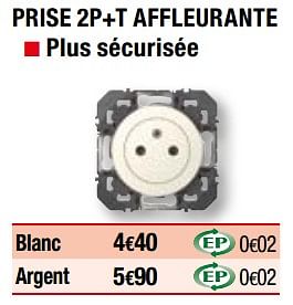 Promoties Prise 2p+t affleurante - Legrand - Geldig van 01/04/2019 tot 31/12/2019 bij Brico Depot