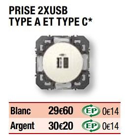Promoties Prise 2x usb type a et type c - Legrand - Geldig van 01/04/2019 tot 31/12/2019 bij Brico Depot