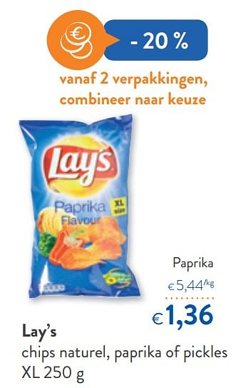 Promoties Lay`s chips naturel, paprika of pickles - Lay's - Geldig van 08/05/2019 tot 21/05/2019 bij OKay