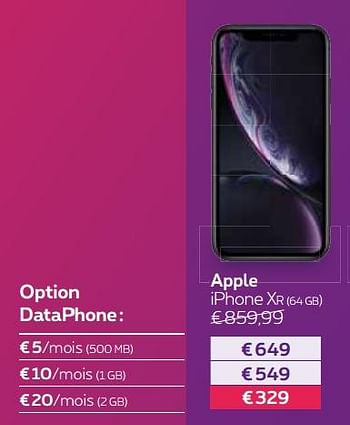 Promotions Apple iphone xr 64 gb - Apple - Valide de 02/05/2019 à 30/06/2019 chez Proximus