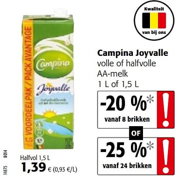 Promoties Campina joyvalle volle of halfvolle aa-melk - Campina - Geldig van 08/05/2019 tot 21/05/2019 bij Colruyt
