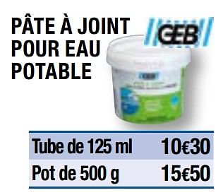 Promotions Pâte à joint pour eau potable - GEB - Valide de 01/04/2019 à 31/12/2019 chez Brico Depot