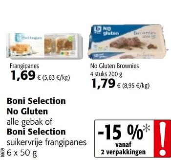 Promoties Boni selection no gluten alle gebak of boni selection suikervrije frangipanes - Boni - Geldig van 08/05/2019 tot 21/05/2019 bij Colruyt
