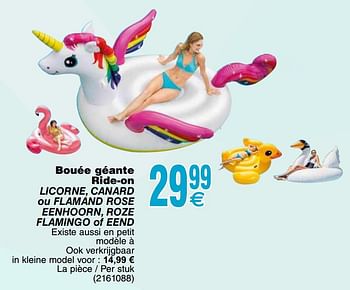 Promoties Bouée géante ride-on licorne, canard ou flamand rose eenhoorn, roze flamingo of eend - Intex - Geldig van 14/05/2019 tot 27/05/2019 bij Cora