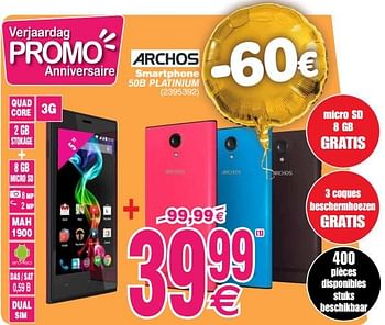 Promoties Archos smartphone 50b platinium - Archos - Geldig van 14/05/2019 tot 27/05/2019 bij Cora